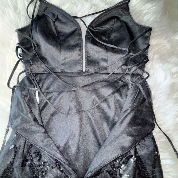 Black Sequin Homecoming Party Date Strapless Mini Dress Crisscross Back Size 2 - Picture 7 of 13